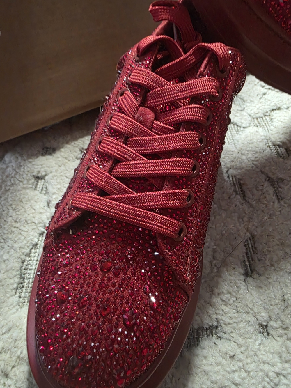 Steve Madden - Women’s Red Rhinestone Platform Sneakers - Fashion Sparkle